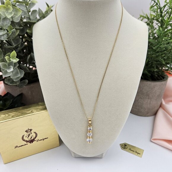 Premier Designs Jewelry - Premier Designs Vintage Goldtone S Link Chain Clear Crystal 3 Stone Drop Pendant